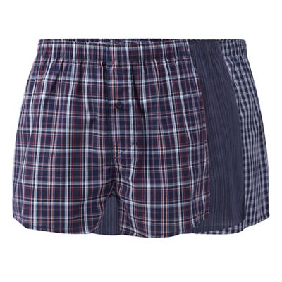 The Collection Big and tall pack of three navy striped and checked woven boxer shorts
